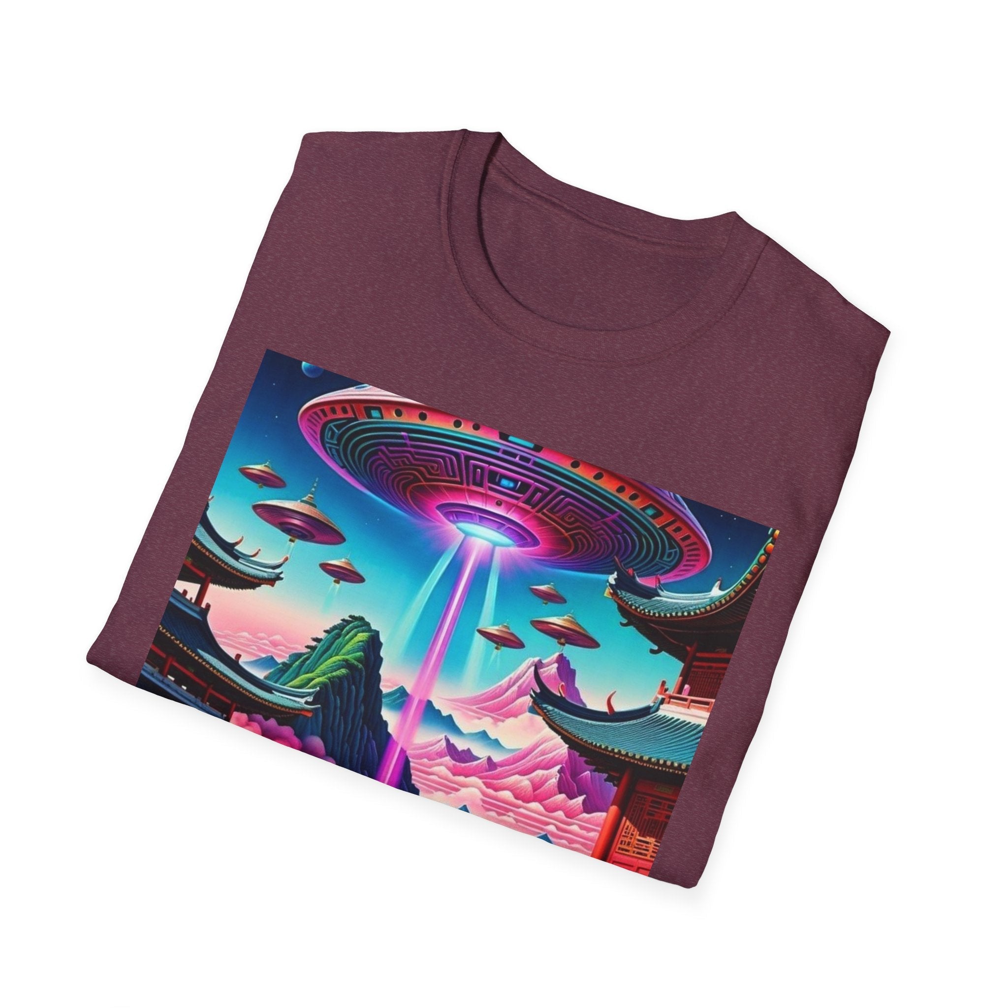 Alien Landscape Unisex Softstyle T-Shirt | Retro Art Tee for Sci-Fi Lovers, Vintage Graphic Tee, Unique Gift, Casual Wear, Festival Outfit Printify