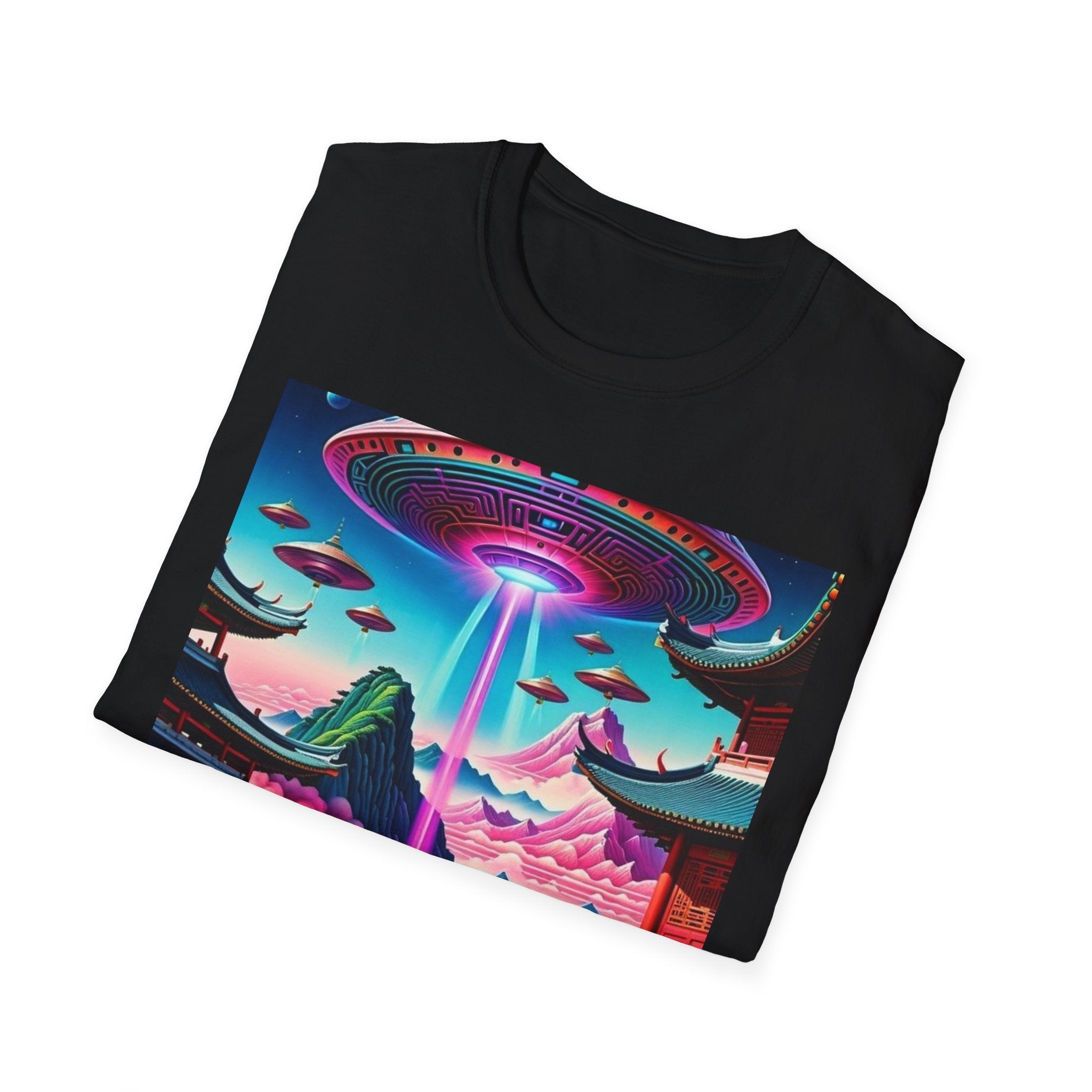 Alien Landscape Unisex Softstyle T-Shirt | Retro Art Tee for Sci-Fi Lovers, Vintage Graphic Tee, Unique Gift, Casual Wear, Festival Outfit Printify