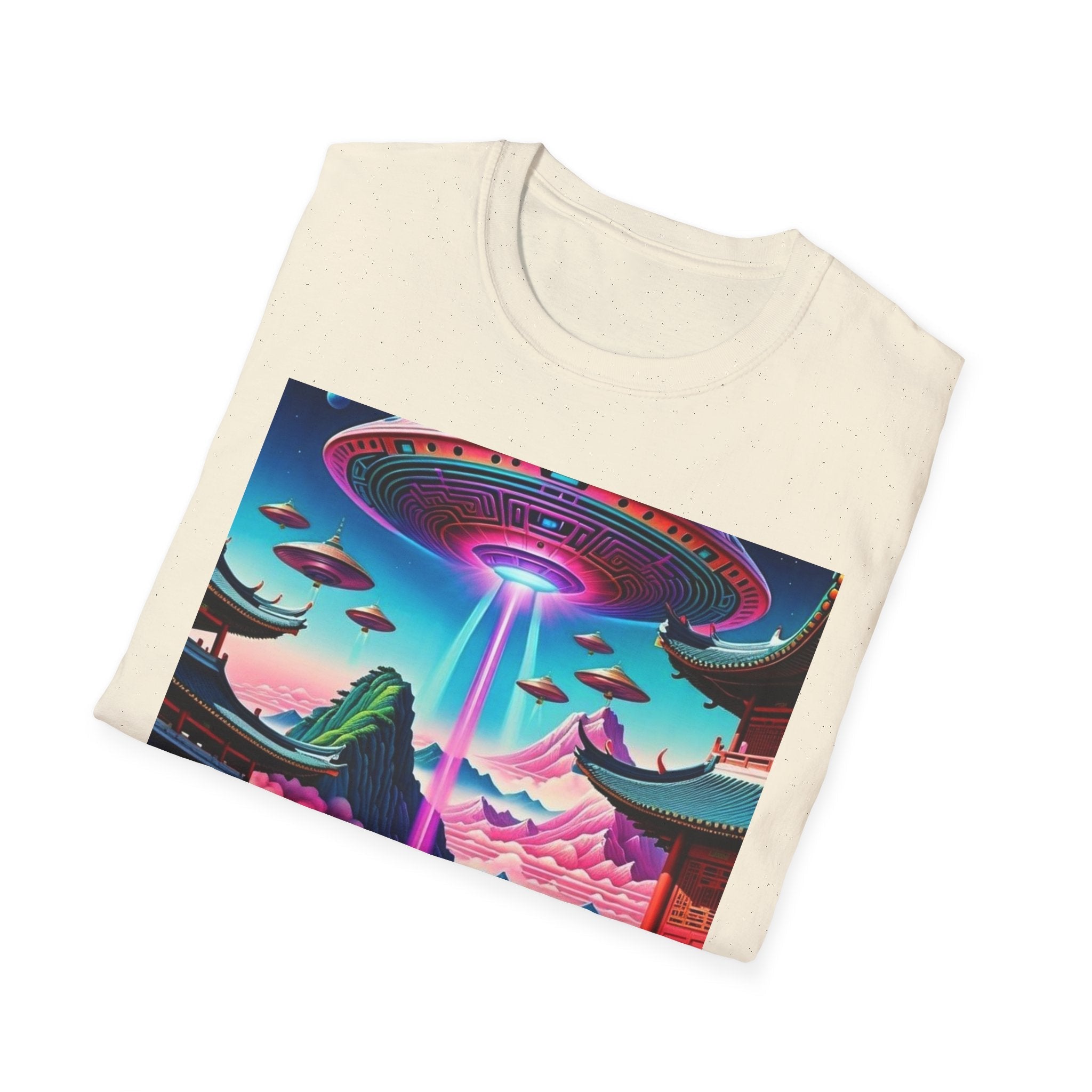 Alien Landscape Unisex Softstyle T-Shirt | Retro Art Tee for Sci-Fi Lovers, Vintage Graphic Tee, Unique Gift, Casual Wear, Festival Outfit Printify