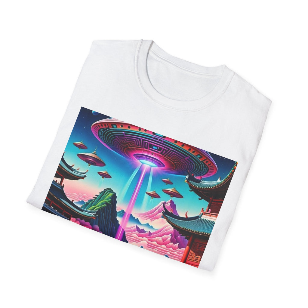 Alien Landscape Unisex Softstyle T-Shirt | Retro Art Tee for Sci-Fi Lovers, Vintage Graphic Tee, Unique Gift, Casual Wear, Festival Outfit Printify