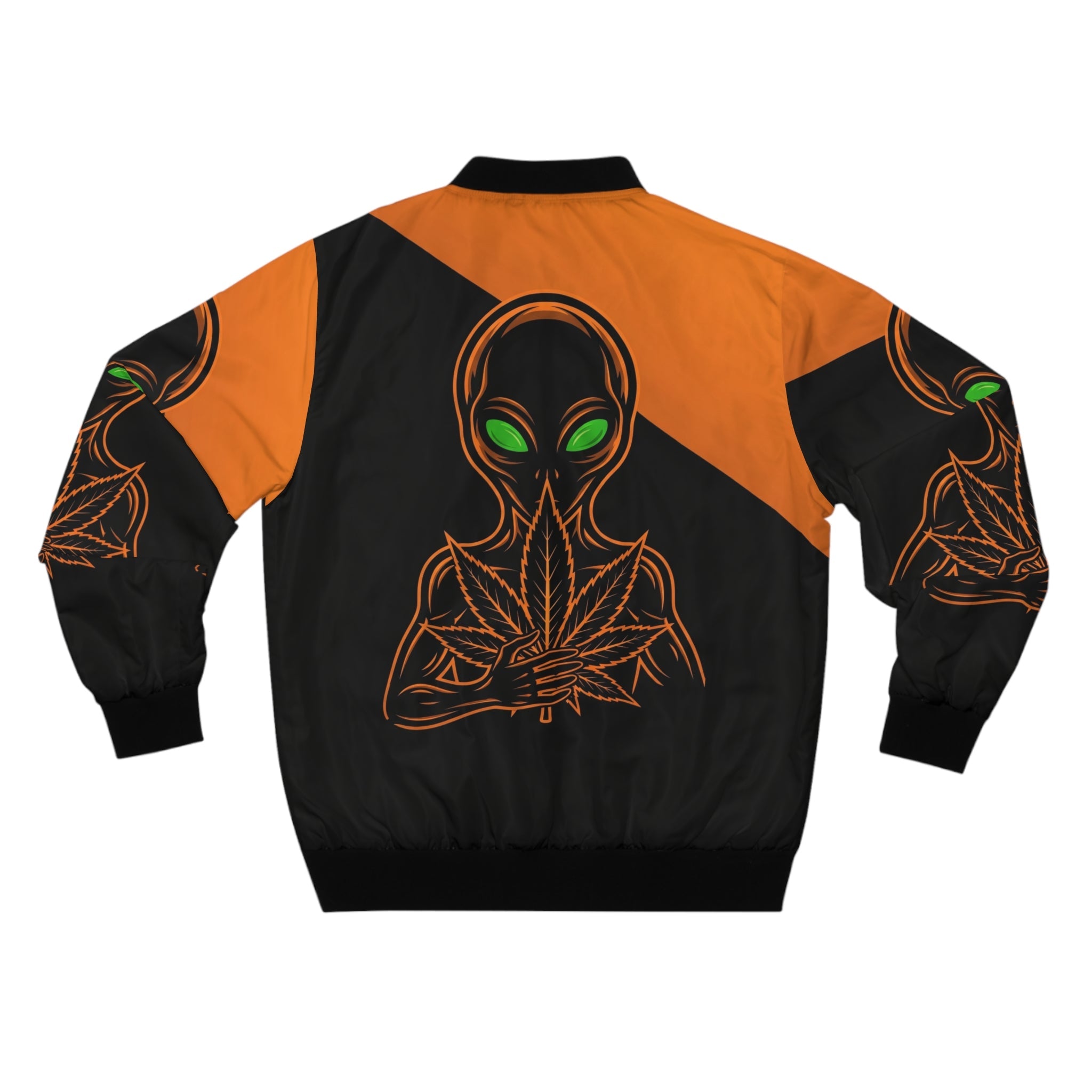 Alien Leaf Bomber Jacket — Neon Green Eyes Orange & Black AOP Printify