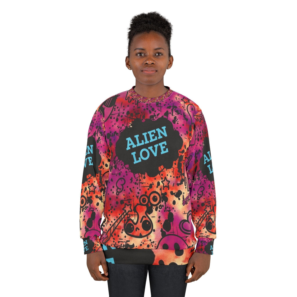 Alien Love Sweatshirt - Colorful Graffiti All-Over Print