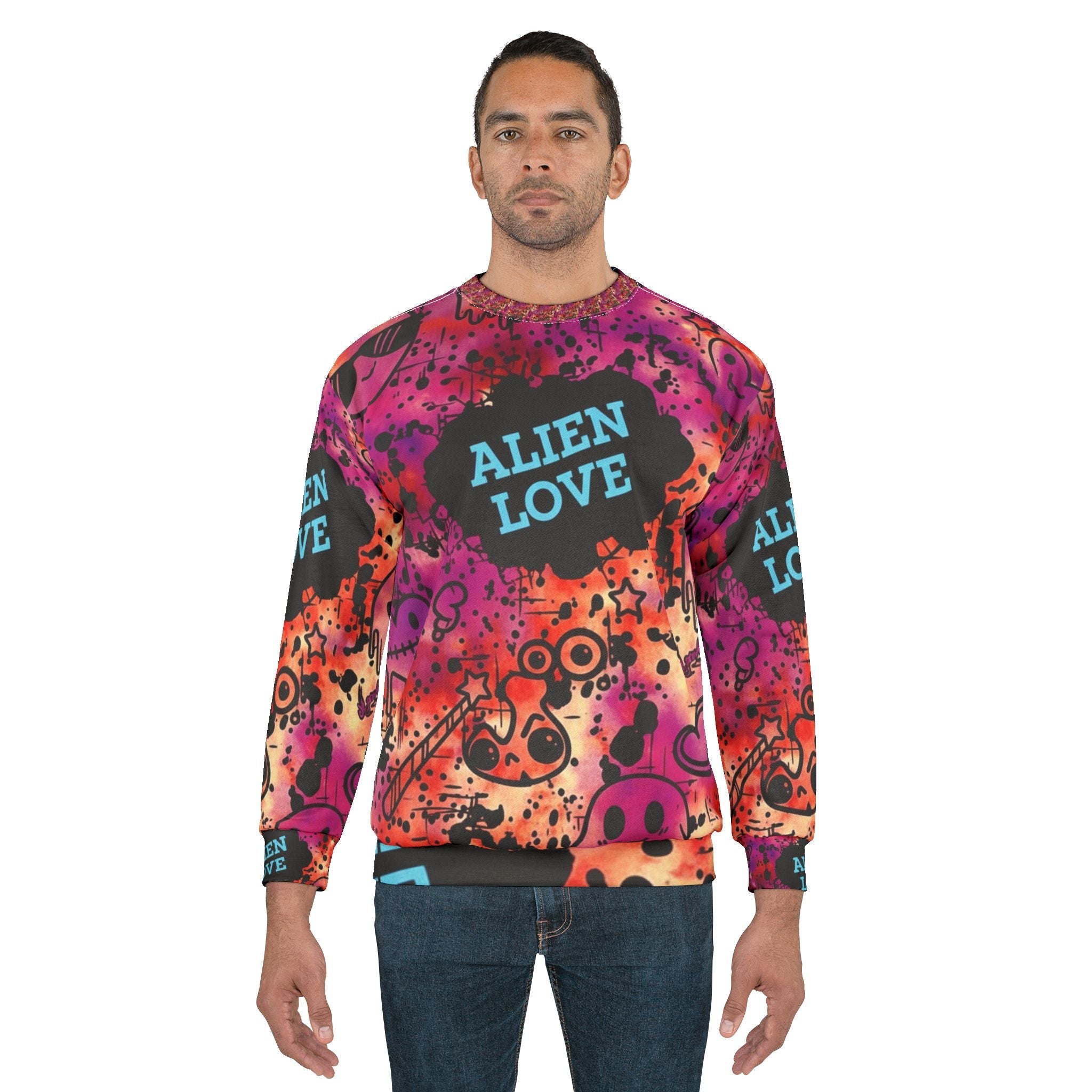 Alien Love Sweatshirt - Colorful Graffiti All-Over Print