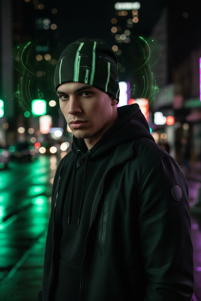 Alien Portal Beanie — Night Neon Streetwear