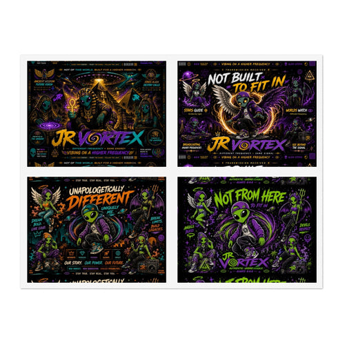 Alien Punk Sticker Sheets — JR Vortex Sci‑Fi Graphic Decal Set (Not From Here / Not Built to Fit In)
