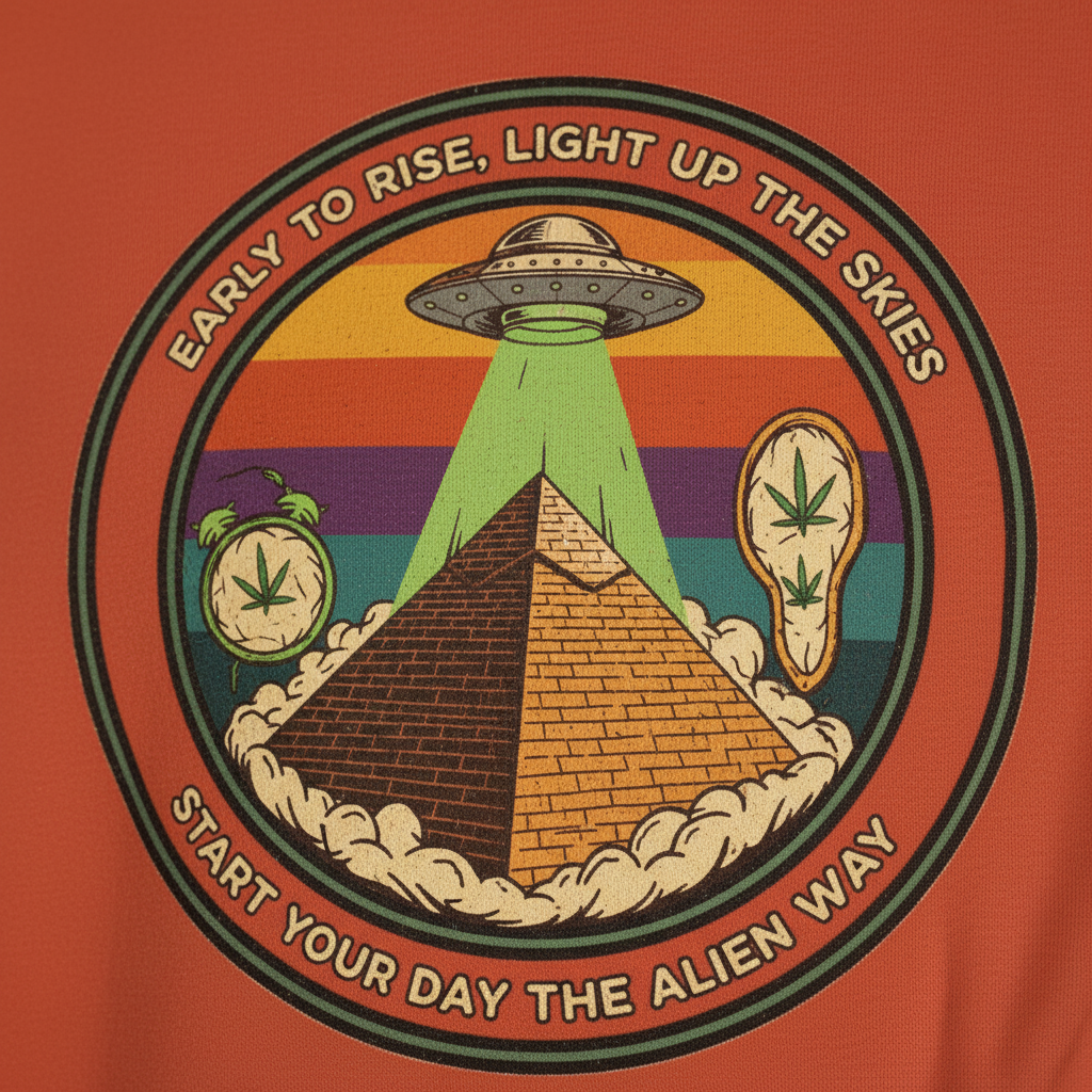 Alien Pyramid Crewneck Orange — Badge Close-Up