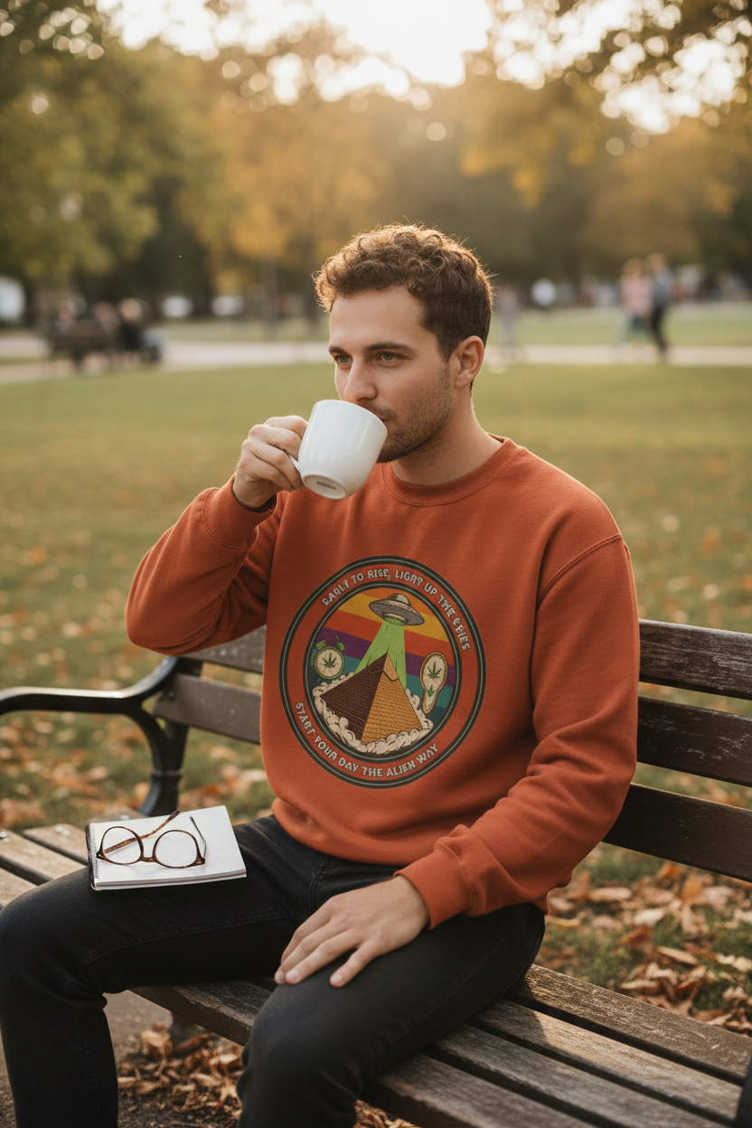 Alien Pyramid Crewneck Orange — Coffee Shop Lifestyle