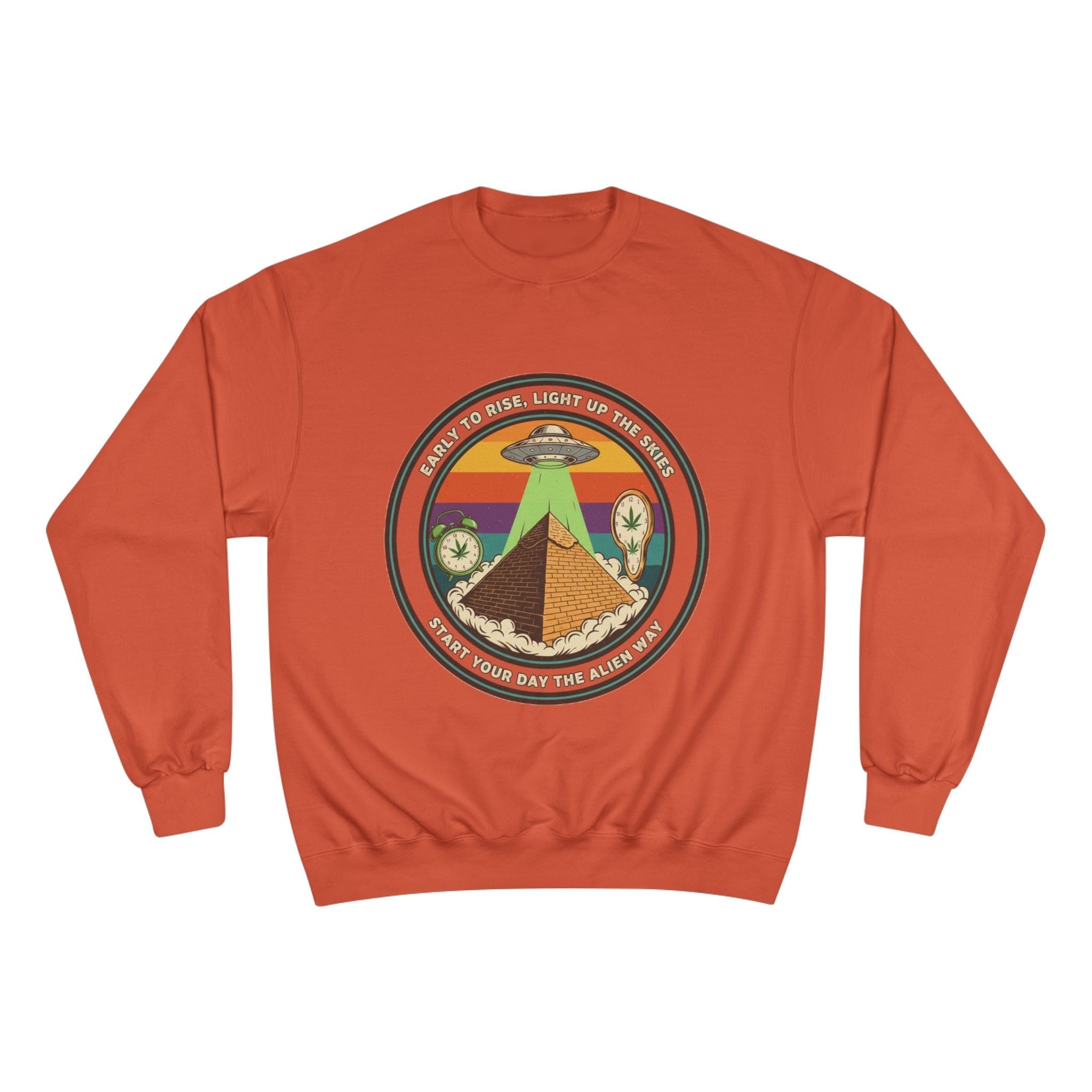 Alien Pyramid Crewneck Sweatshirt – Retro UFO Graphic Printify