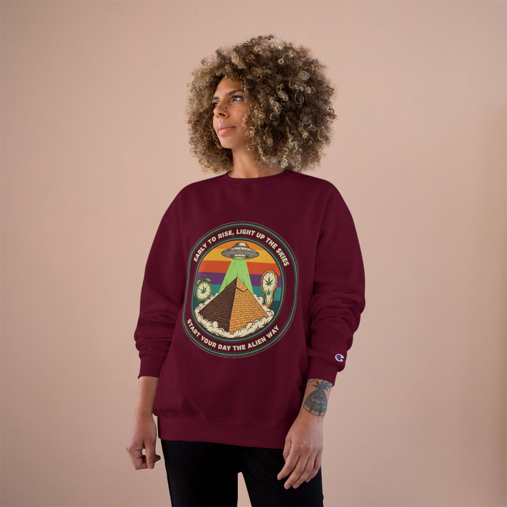 Alien Pyramid Crewneck Sweatshirt – Retro UFO Graphic Printify