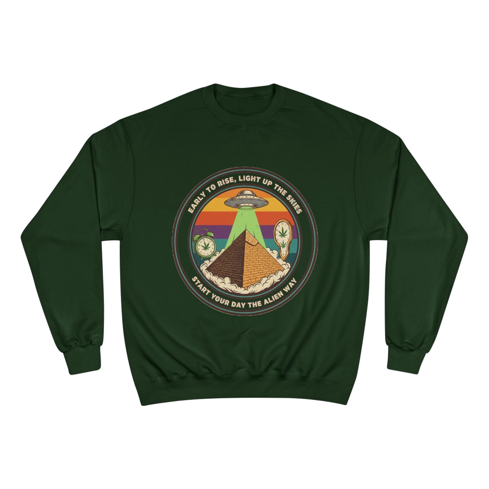 Alien Pyramid Crewneck Sweatshirt – Retro UFO Graphic Printify