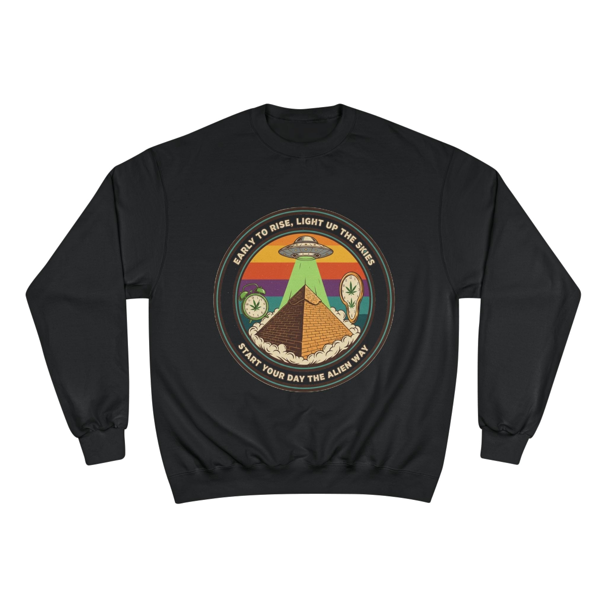 Alien Pyramid Crewneck Sweatshirt – Retro UFO Graphic Printify