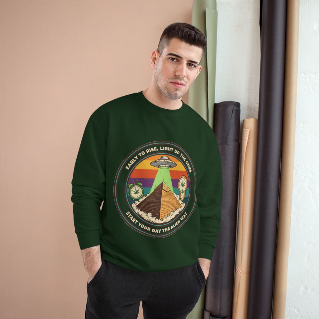Alien Pyramid Crewneck Sweatshirt – Retro UFO Graphic Printify