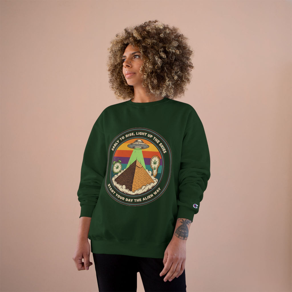 Alien Pyramid Crewneck Sweatshirt – Retro UFO Graphic Printify
