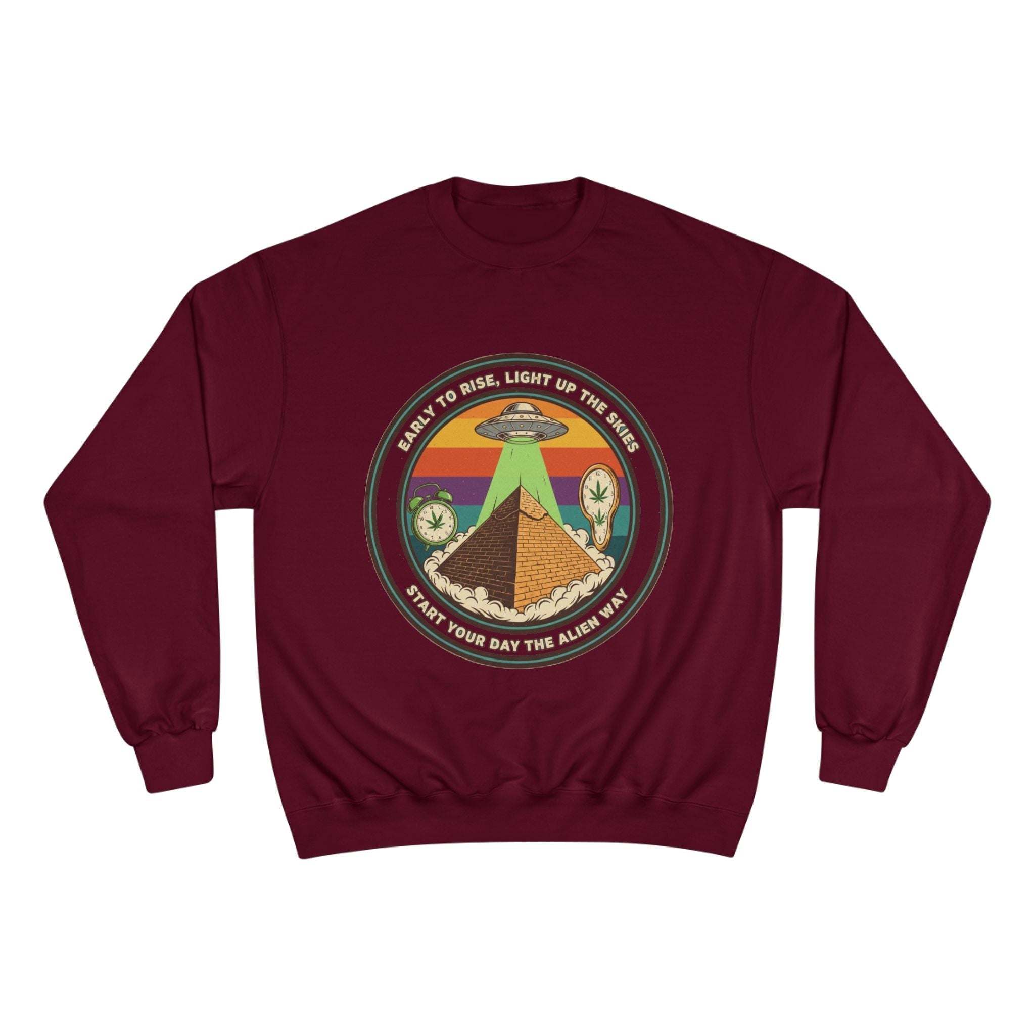 Alien Pyramid Crewneck Sweatshirt – Retro UFO Graphic Printify