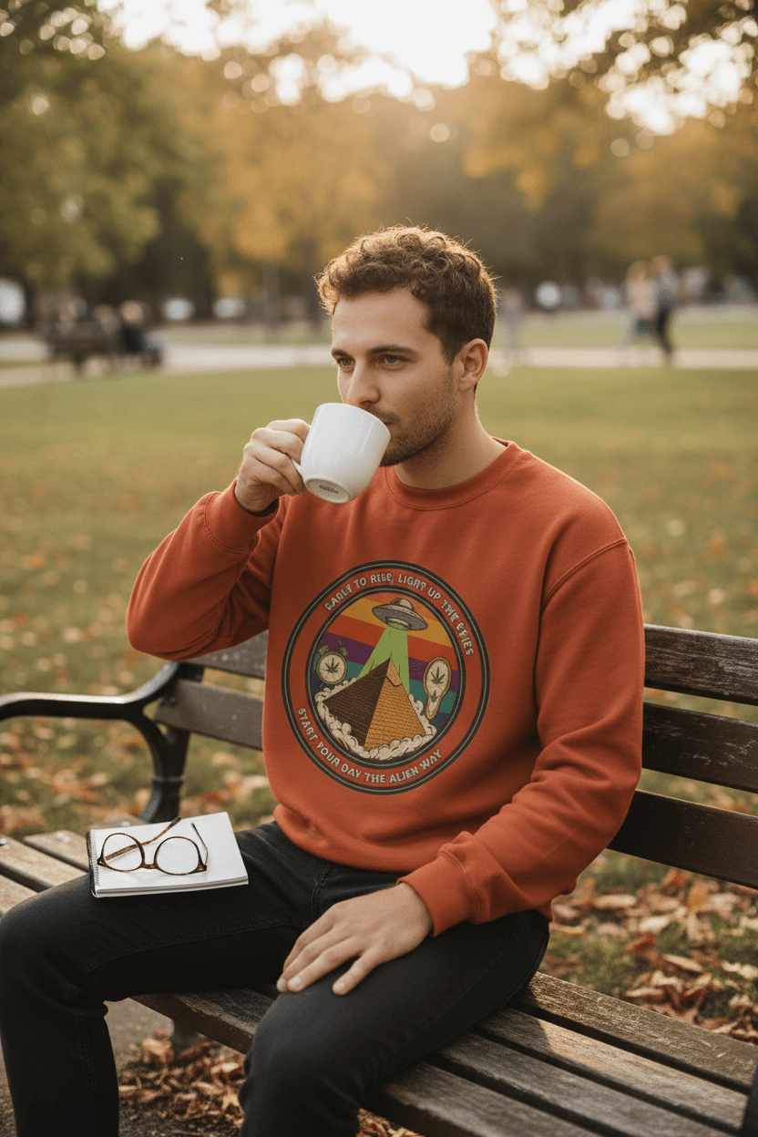 Alien Pyramid Crewneck Orange — Coffee Shop Lifestyle