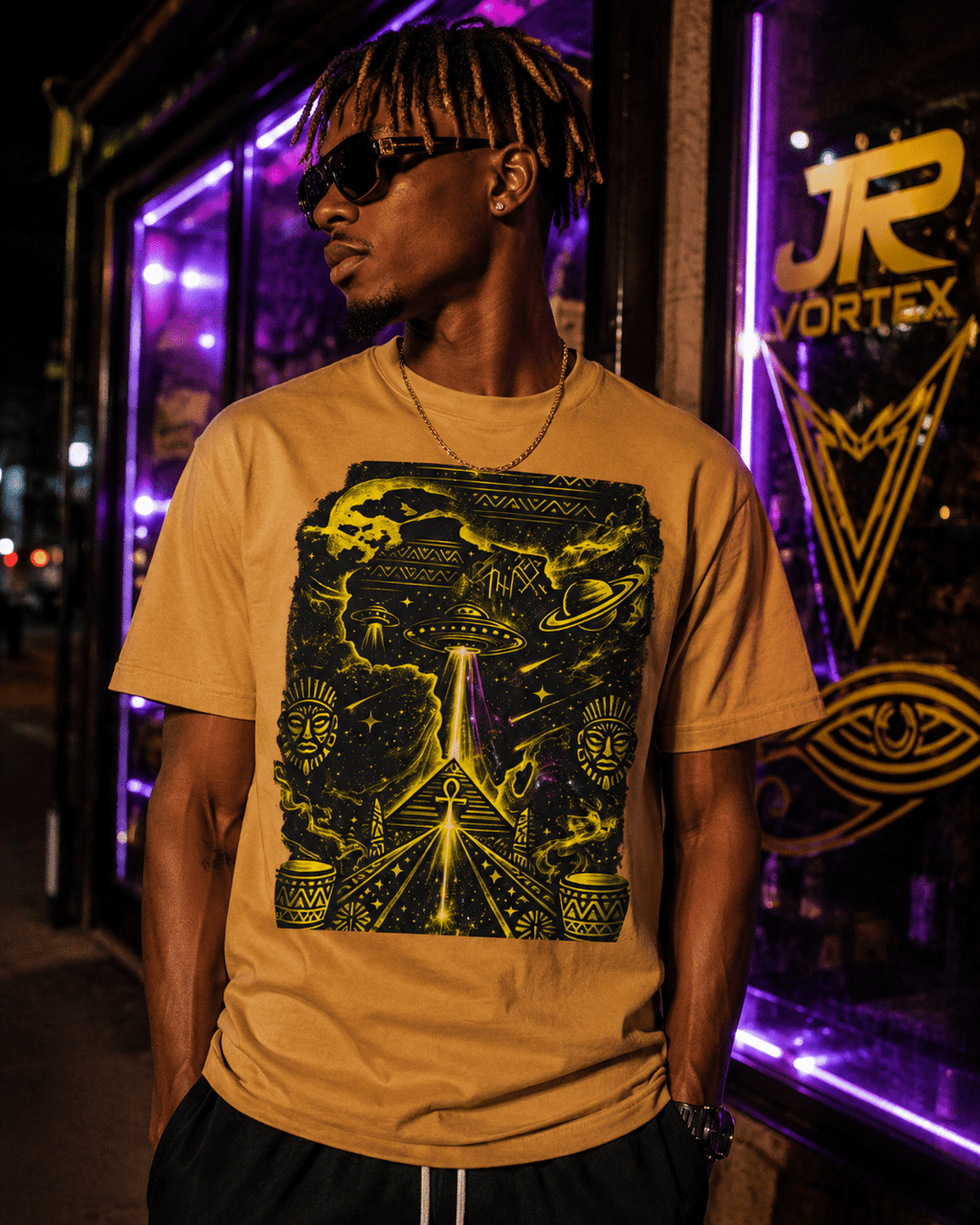 Alien Pyramid UFO Tee — Cosmic Retro Sci-Fi Streetwear