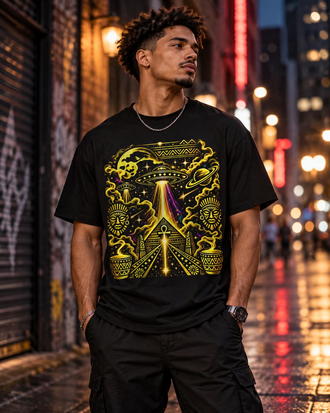 Alien Pyramid UFO T-Shirt — Retro Sci-Fi Graphic Tee