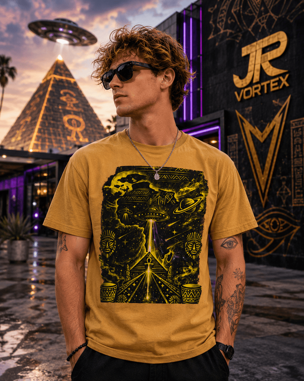 Alien Pyramid UFO Tee — Cosmic Retro Sci-Fi Streetwear