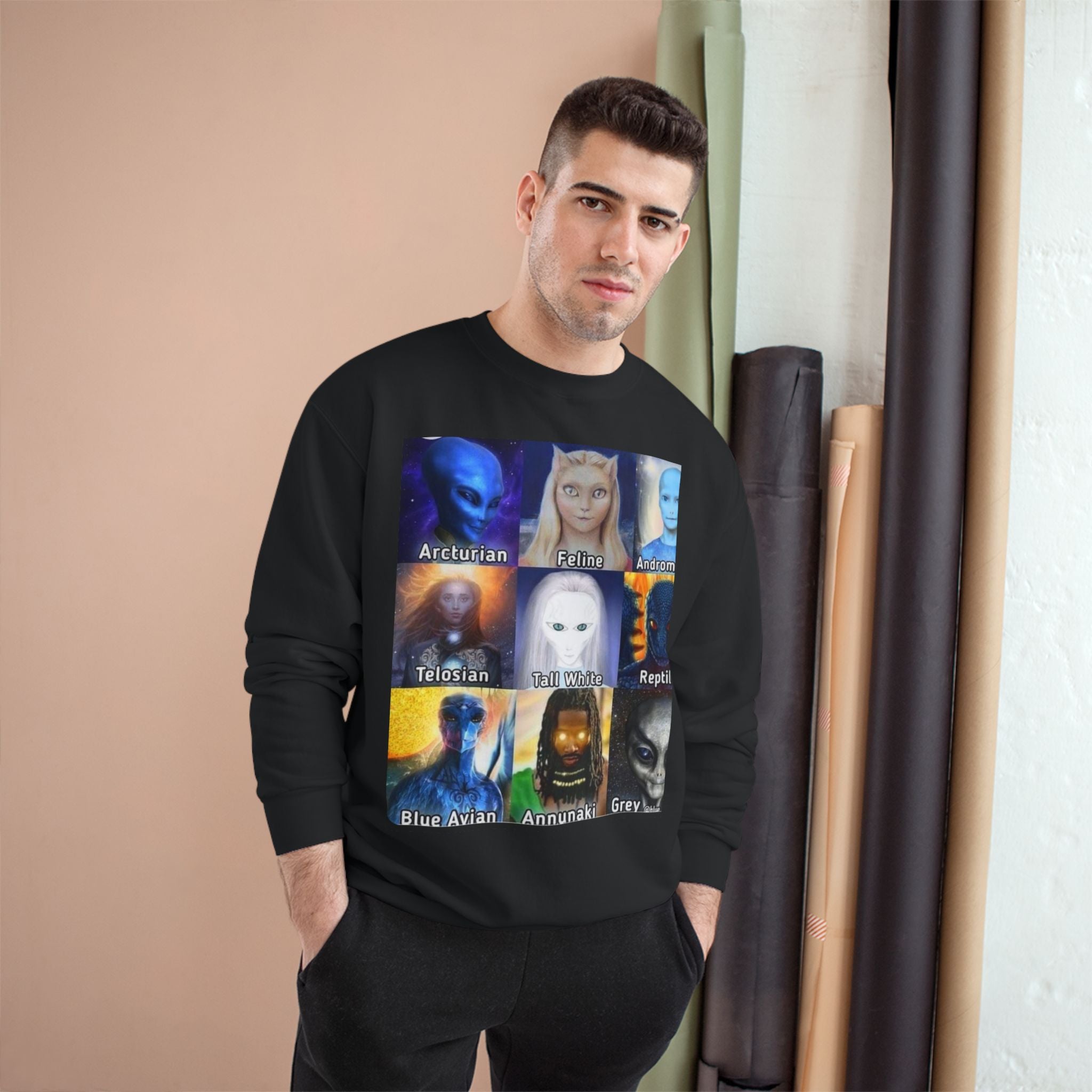 Alien Species Champion Sweatshirt - Unisex UFO Graphic Apparel Printify