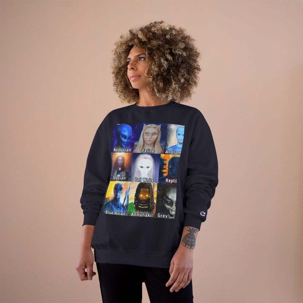 Alien Species Champion Sweatshirt - Unisex UFO Graphic Apparel Printify