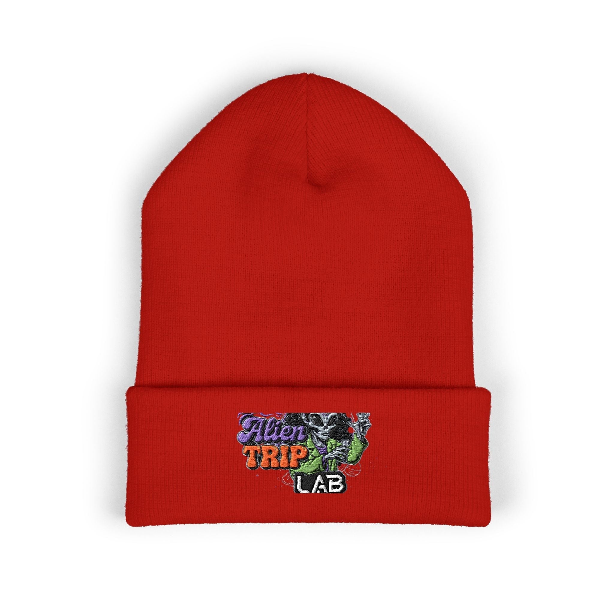 Embroidered 'Trip Lab' Cuffed Beanie — Retro Skate/Streetwear Winter Hat Printify