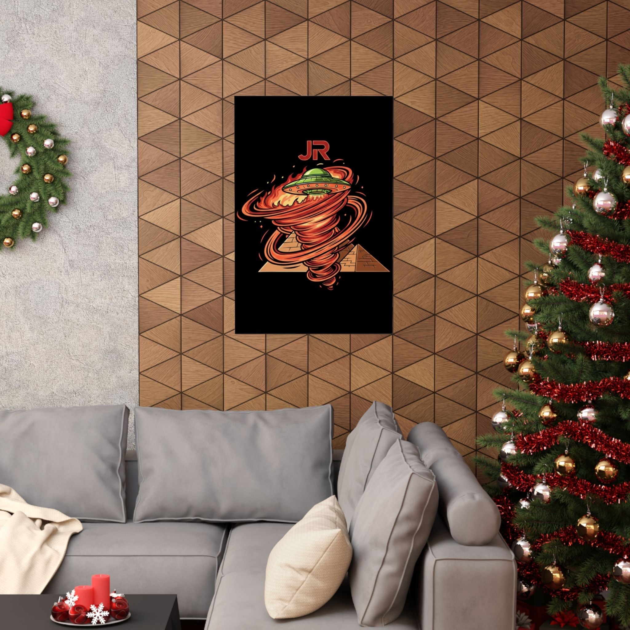 Alien UFO Pyramid Poster Printify