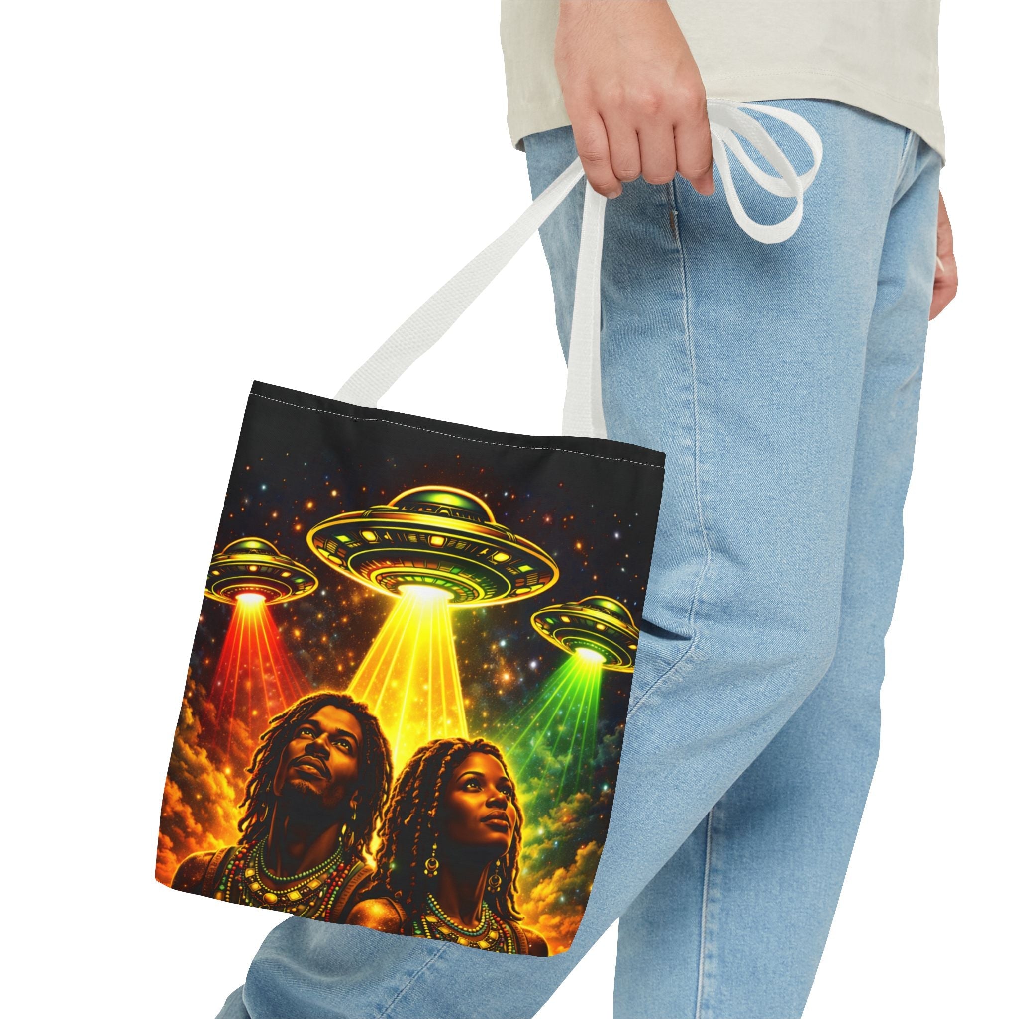 Alien UFO Tote Bag — Cosmic Roots AOP Graphic Tote Printify