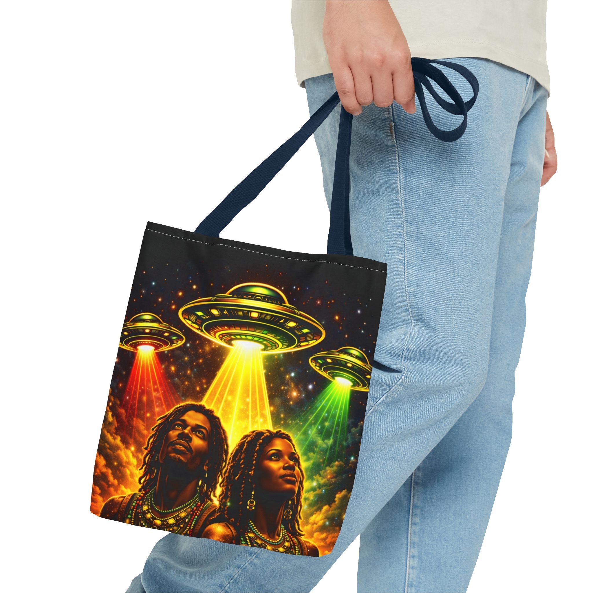 Alien UFO Tote Bag — Cosmic Roots AOP Graphic Tote Printify
