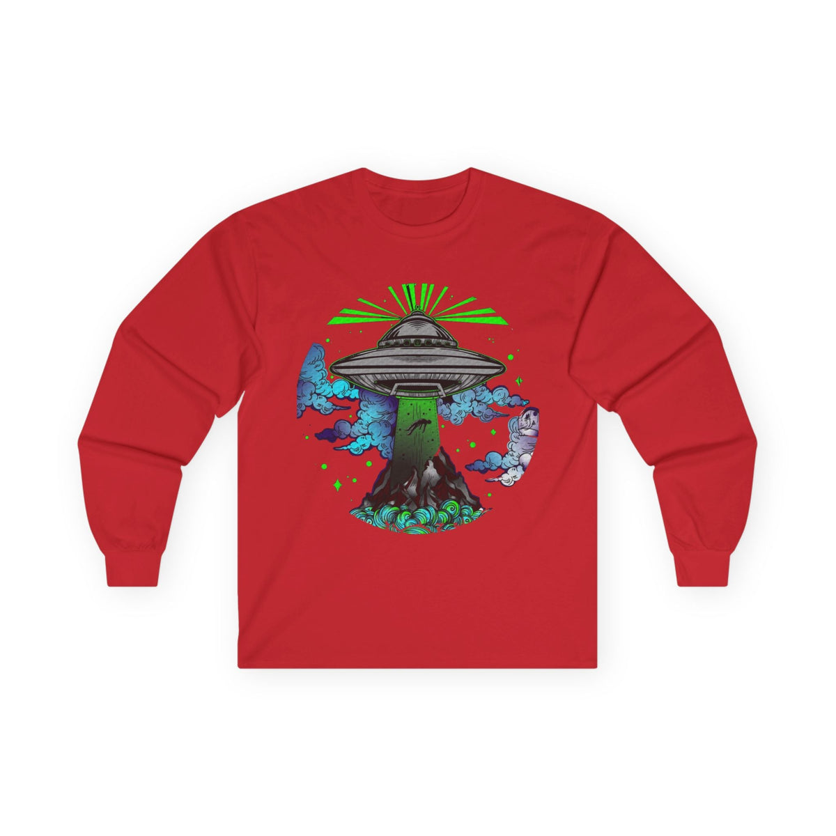 “Alien Utopia – UFO Ascension Long Sleeve Tee” Printify