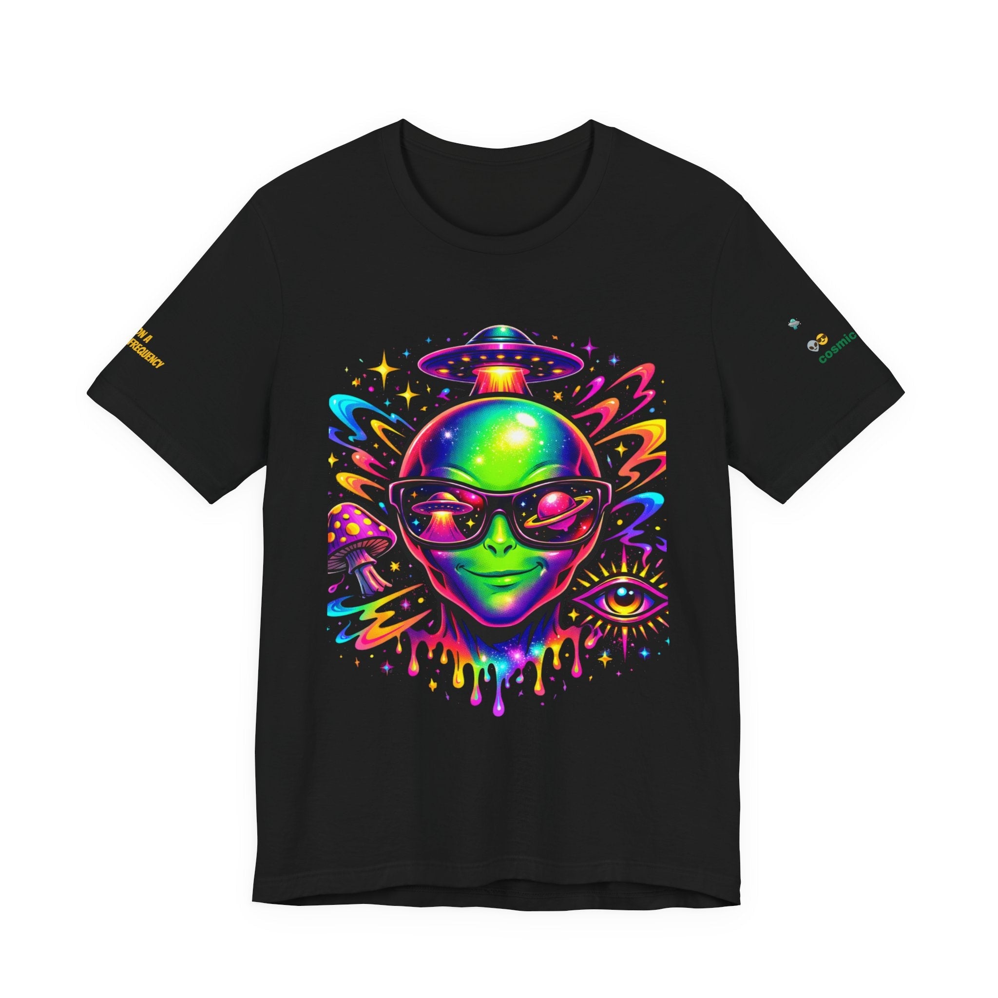 Alien Vibes Graphic Tee — Neon UFO Sunglasses Design Printify