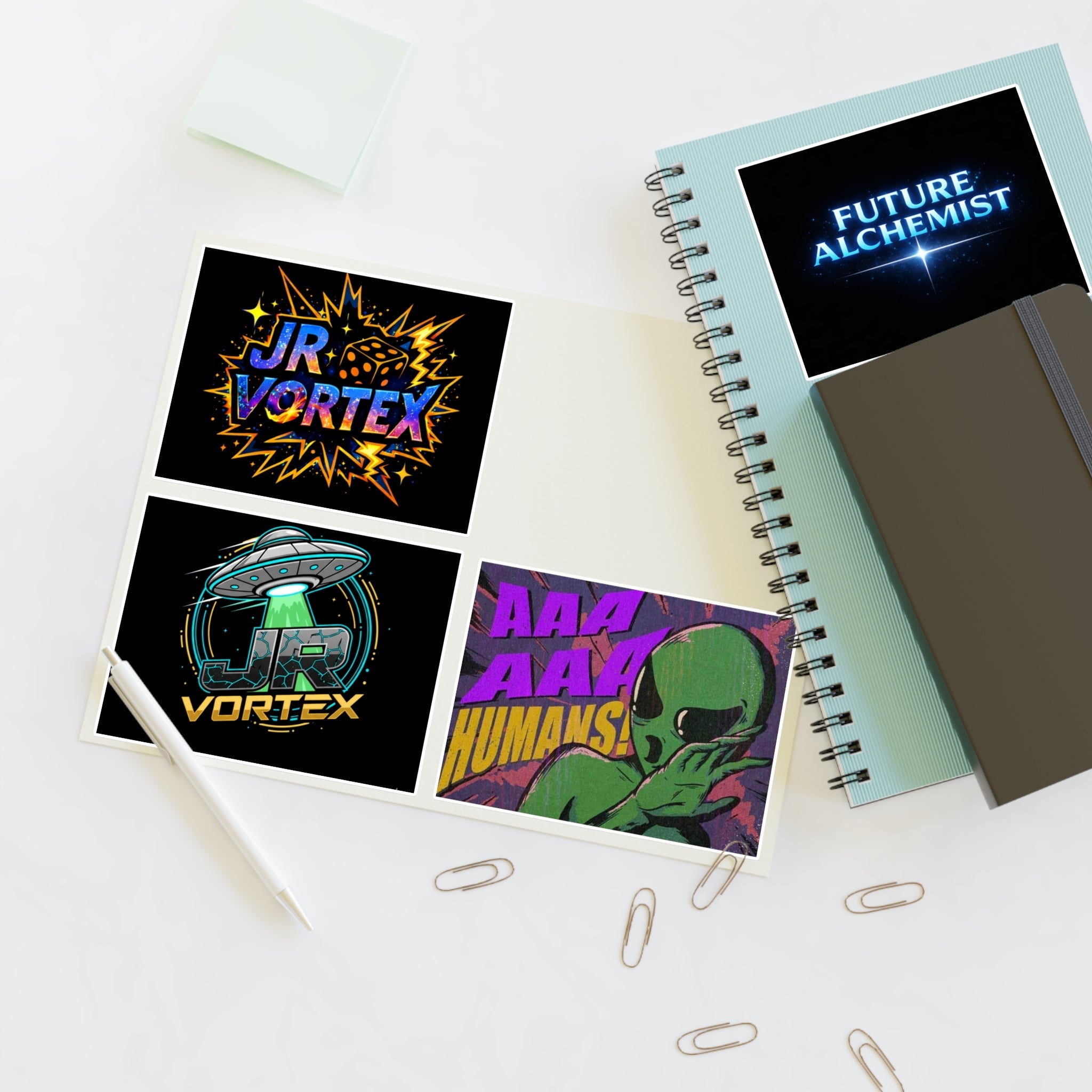 Alien Vibes Sticker Sheets — JR Vortex & PsyGas Neon Sticker Pack Printify