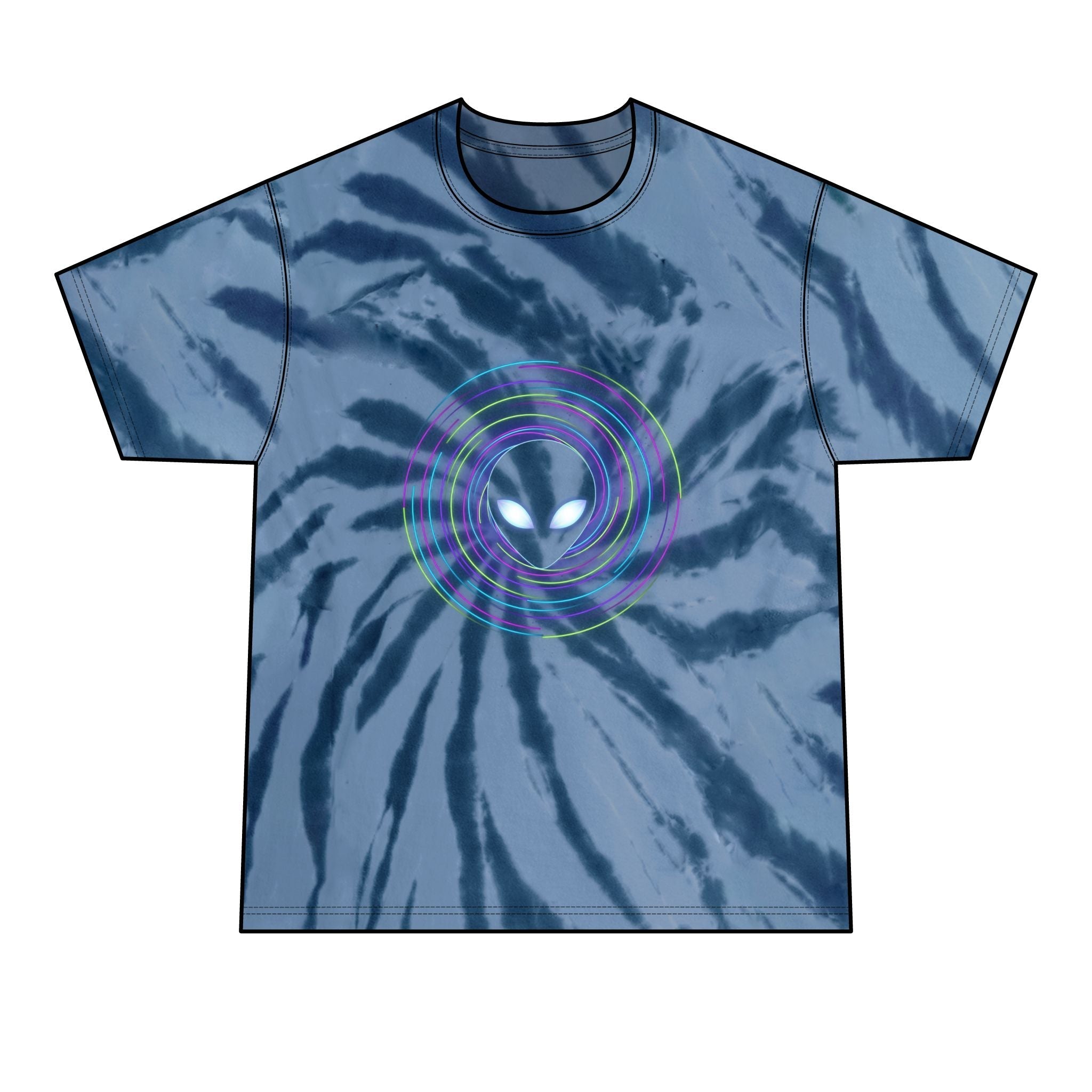 Alien Vibes Tie-Dye Tee — Black Spiral Graphic Men’s T-Shirt Printify