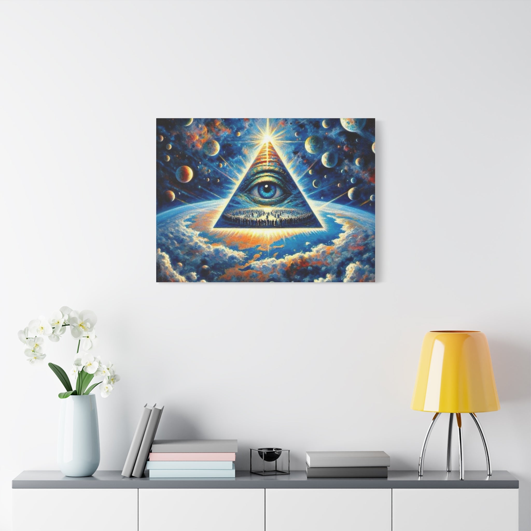 All-Seeing Pyramid Canvas Wall Art — Mystical Eye Space Print Printify