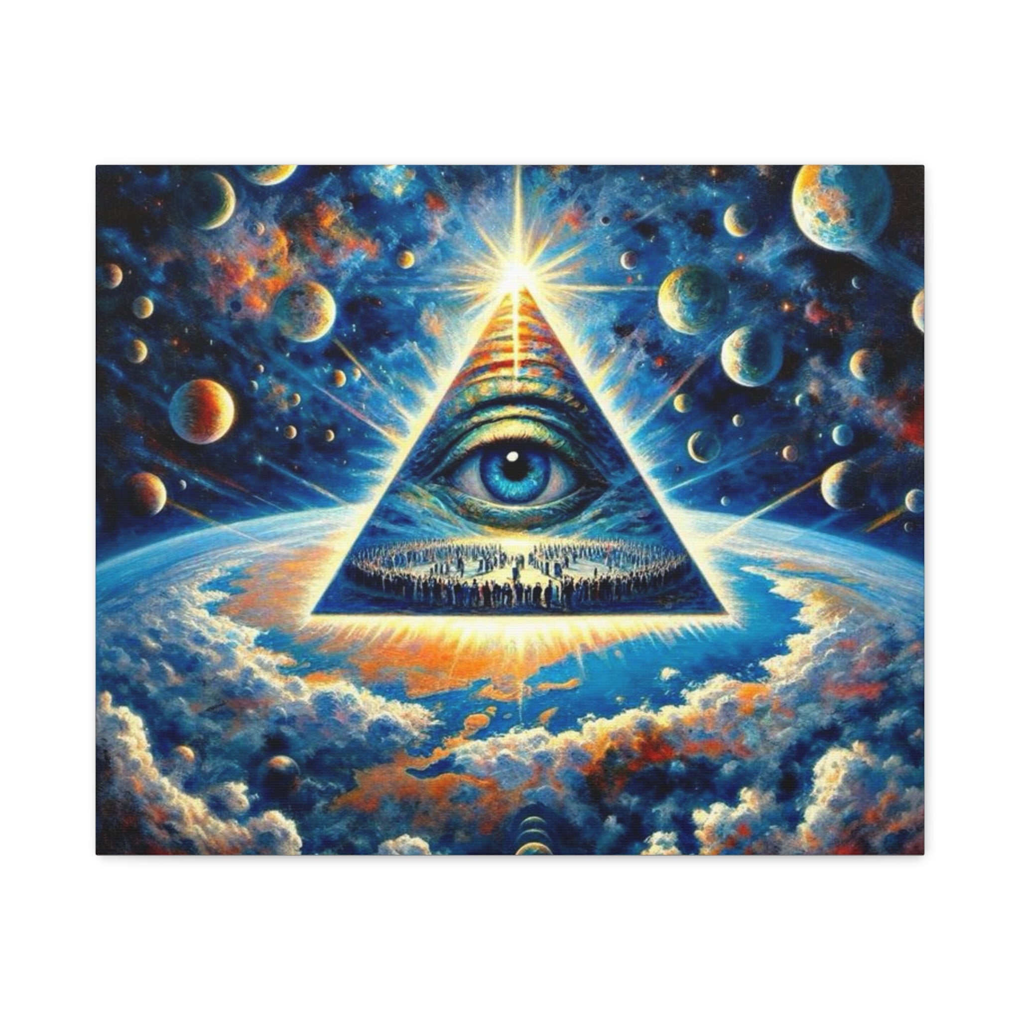 All-Seeing Pyramid Canvas Wall Art — Mystical Eye Space Print Printify