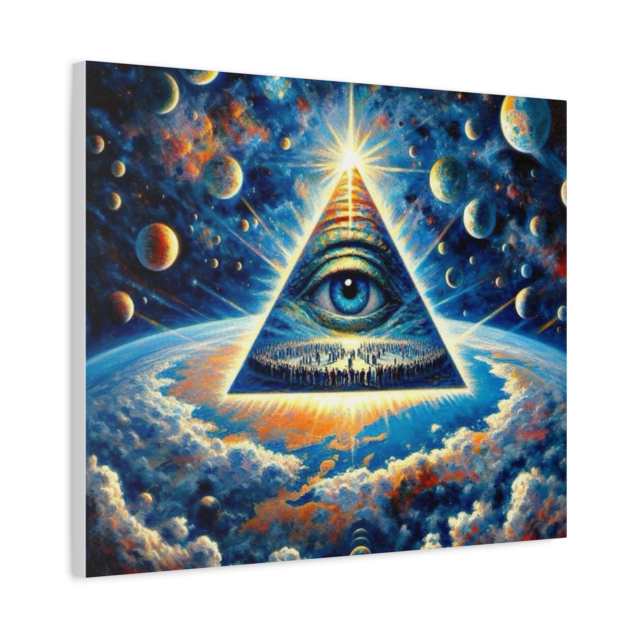 All-Seeing Pyramid Canvas Wall Art — Mystical Eye Space Print Printify