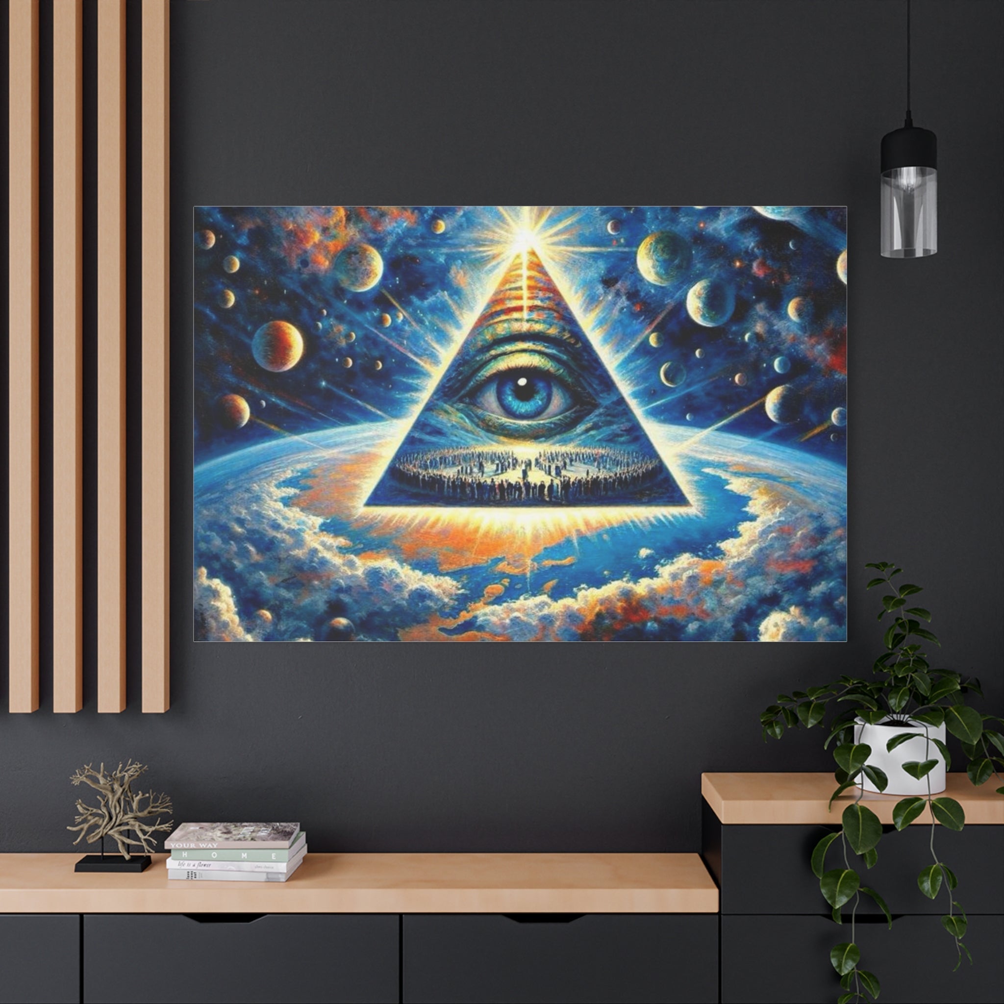 All-Seeing Pyramid Canvas Wall Art — Mystical Eye Space Print Printify