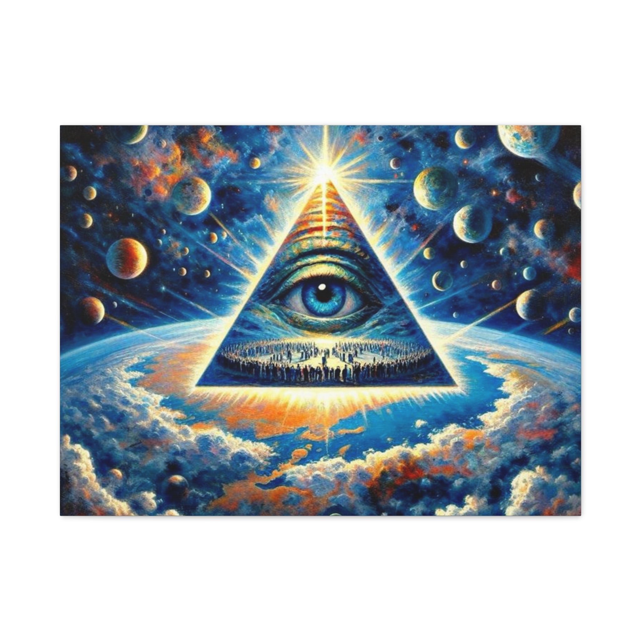 All-Seeing Pyramid Canvas Wall Art — Mystical Eye Space Print Printify