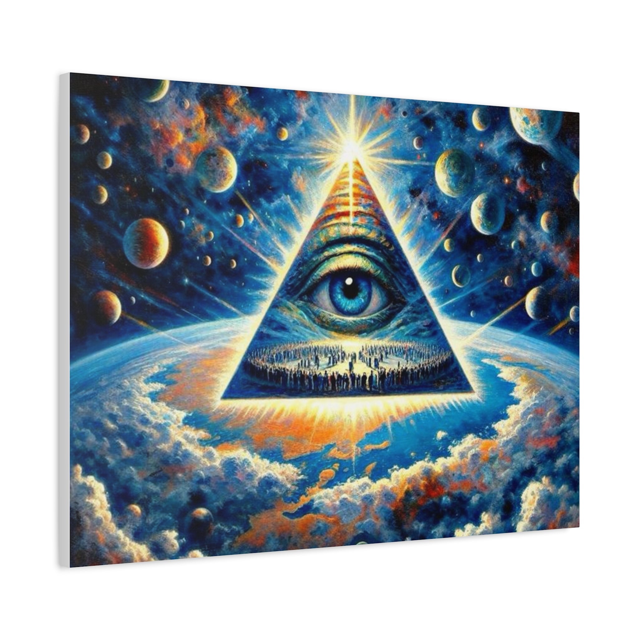 All-Seeing Pyramid Canvas Wall Art — Mystical Eye Space Print Printify