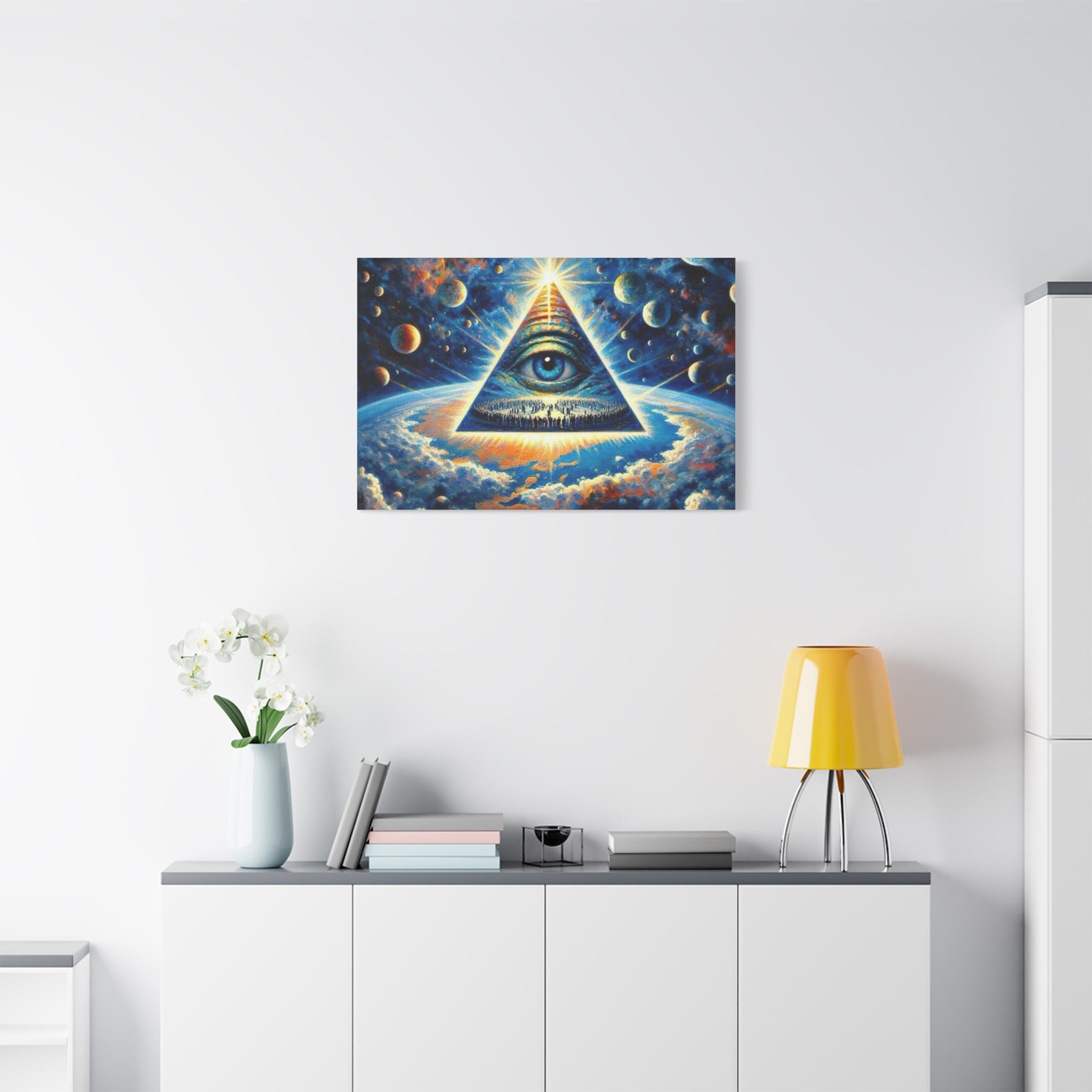 All-Seeing Pyramid Canvas Wall Art — Mystical Eye Space Print Printify