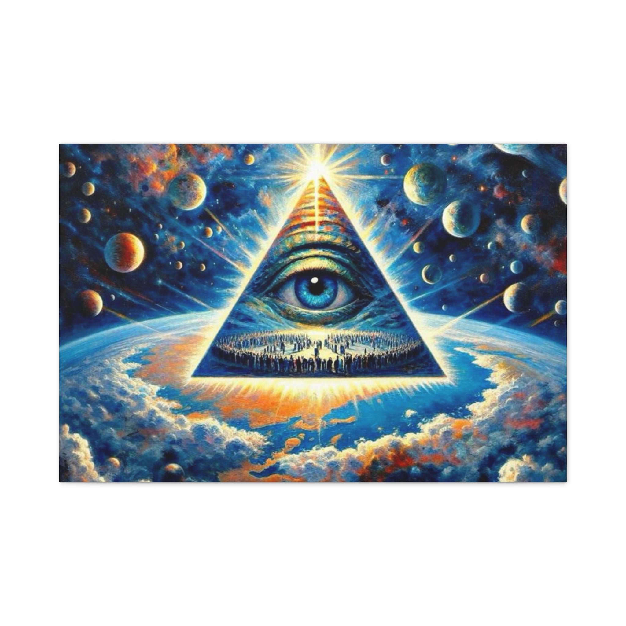 All-Seeing Pyramid Canvas Wall Art — Mystical Eye Space Print Printify