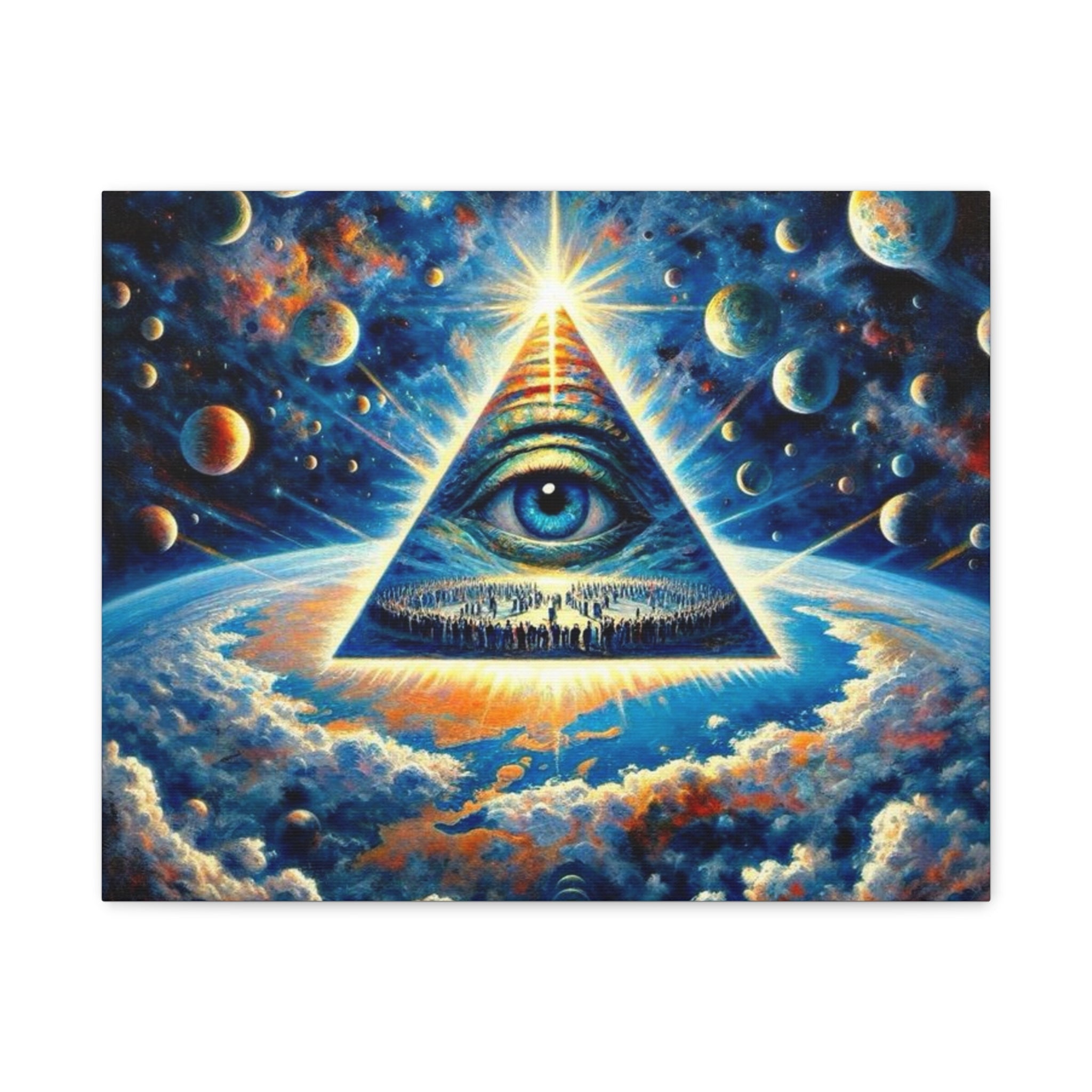 All-Seeing Pyramid Canvas Wall Art — Mystical Eye Space Print Printify