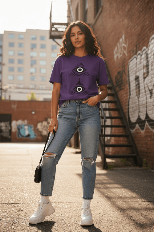 Female model in purple