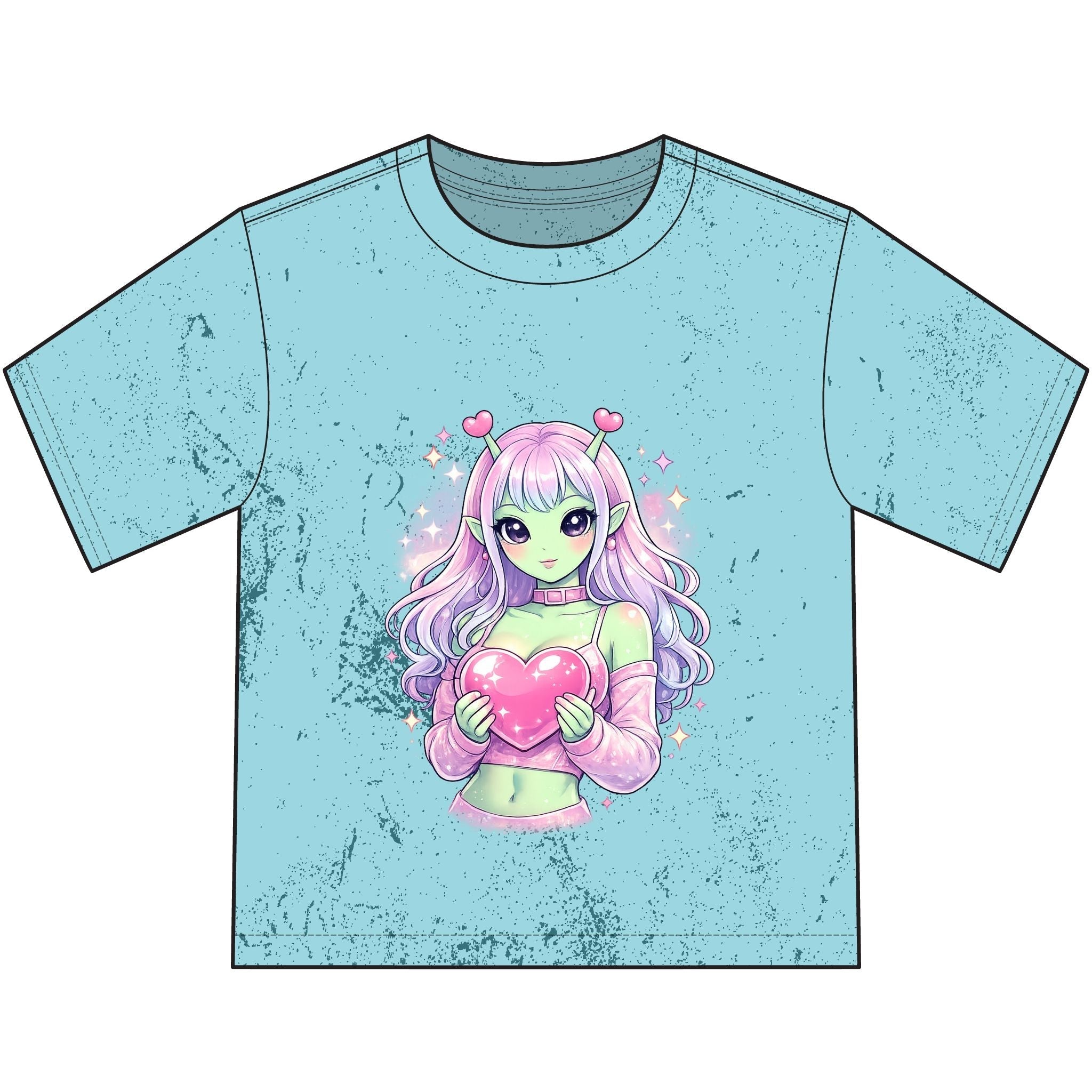 Anime Alien Heart Youth T‑Shirt — Pastel Kawaii Cute Heart Graphic Printify