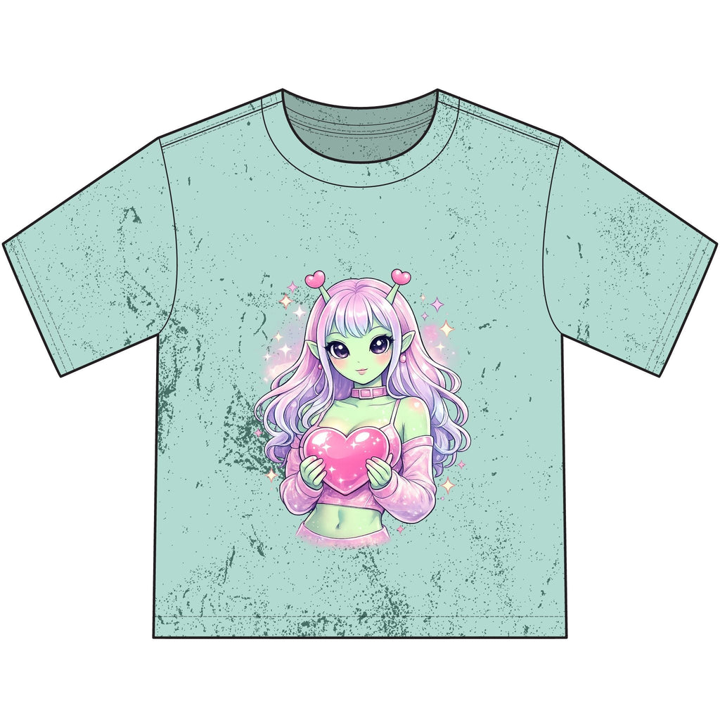 Anime Alien Heart Youth T‑Shirt — Pastel Kawaii Cute Heart Graphic Printify