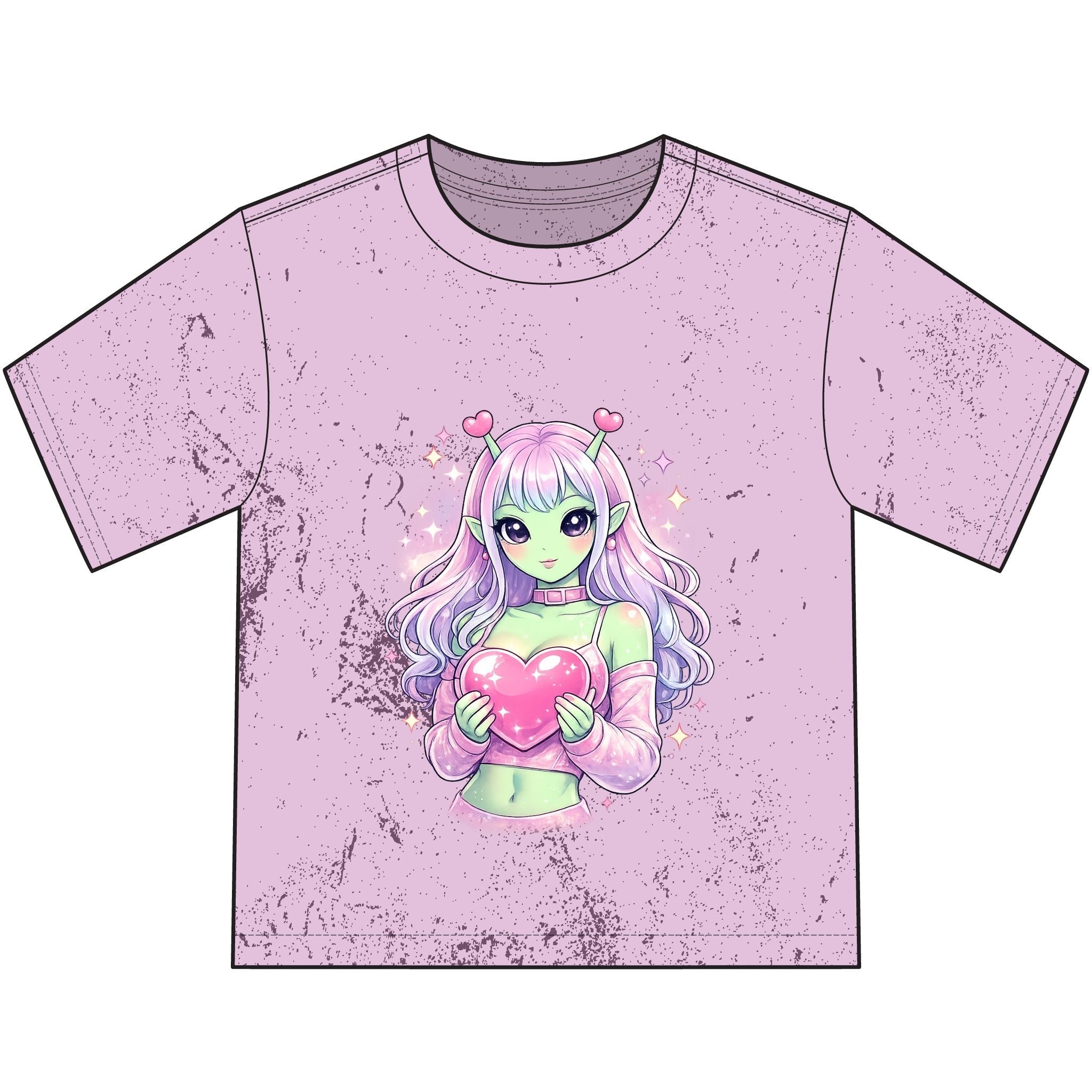 Anime Alien Heart Youth T‑Shirt — Pastel Kawaii Cute Heart Graphic Printify