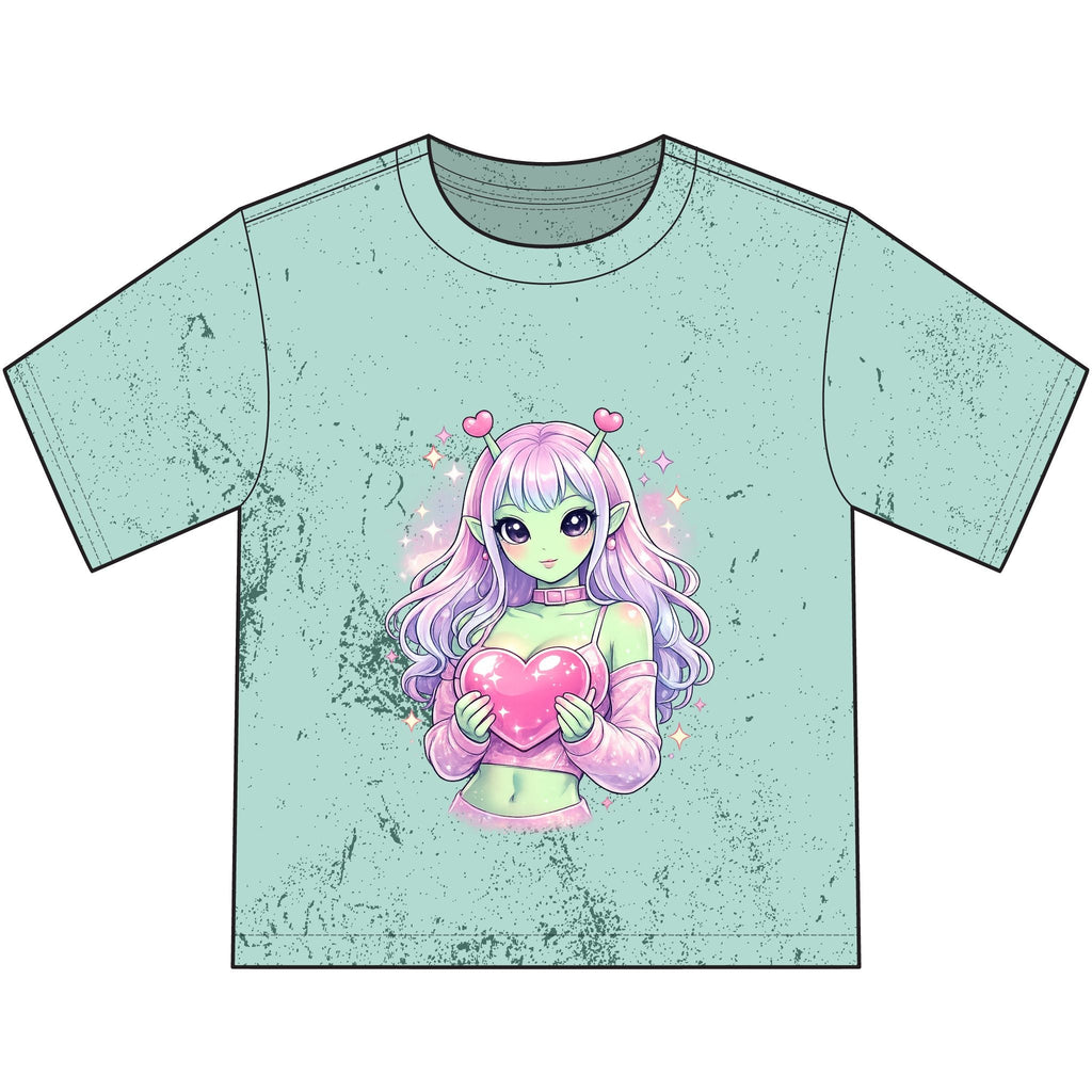 Anime Alien Heart Youth T‑Shirt — Pastel Kawaii Cute Heart Graphic Printify