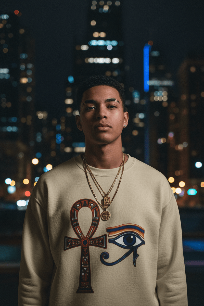 Ankh Eye of Horus Sand Crewneck — Night City Lifestyle