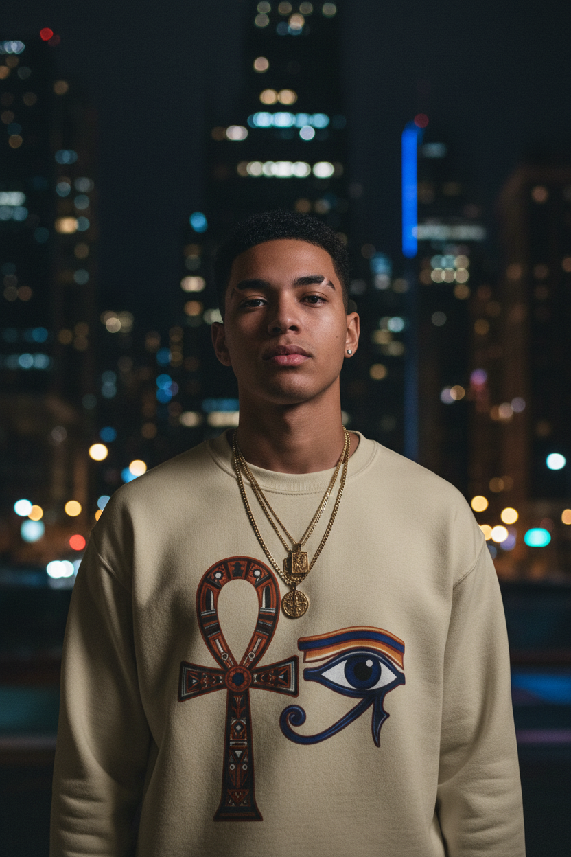 Ankh Eye of Horus Sand Crewneck — Night City Lifestyle