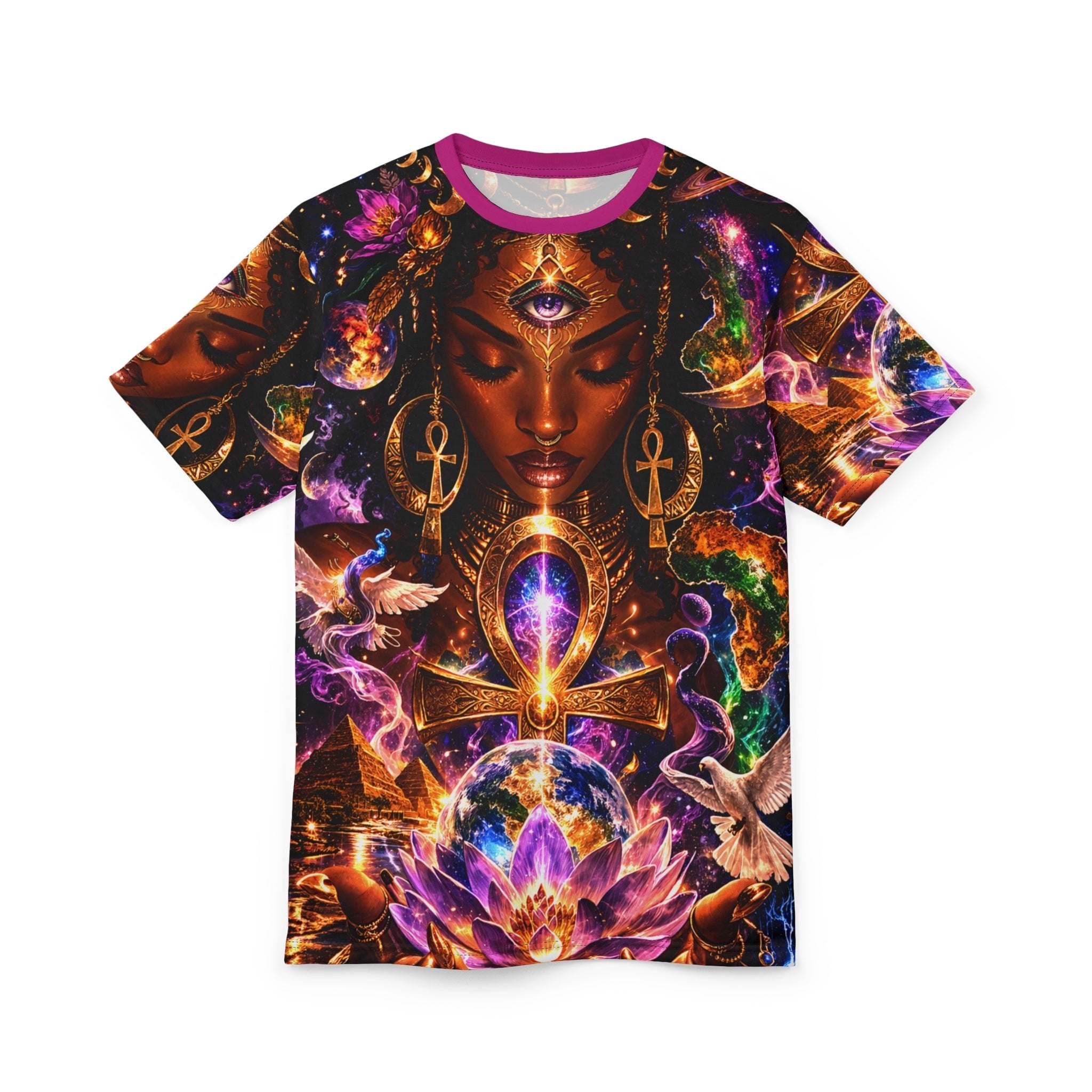 Ankh Goddess AOP Tee | Sacred Feminine Unisex Cut & Sew Tee
