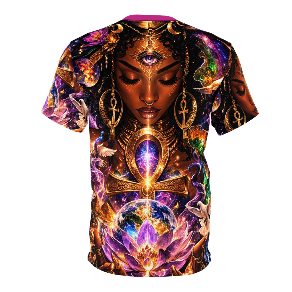 Ankh Goddess AOP Tee | Sacred Feminine Unisex Cut & Sew Tee